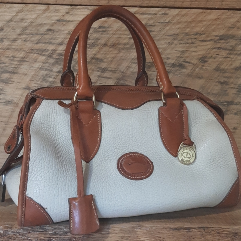 VINTAGE Dooney & Bourke All Weather Leather Purse/Handbag- white & brown